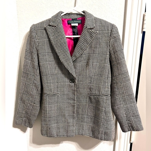 HARVE Bernard 100% wool houndstooth tweedWomen blazer, sz 4, vintage 80s style - Picture 1 of 6